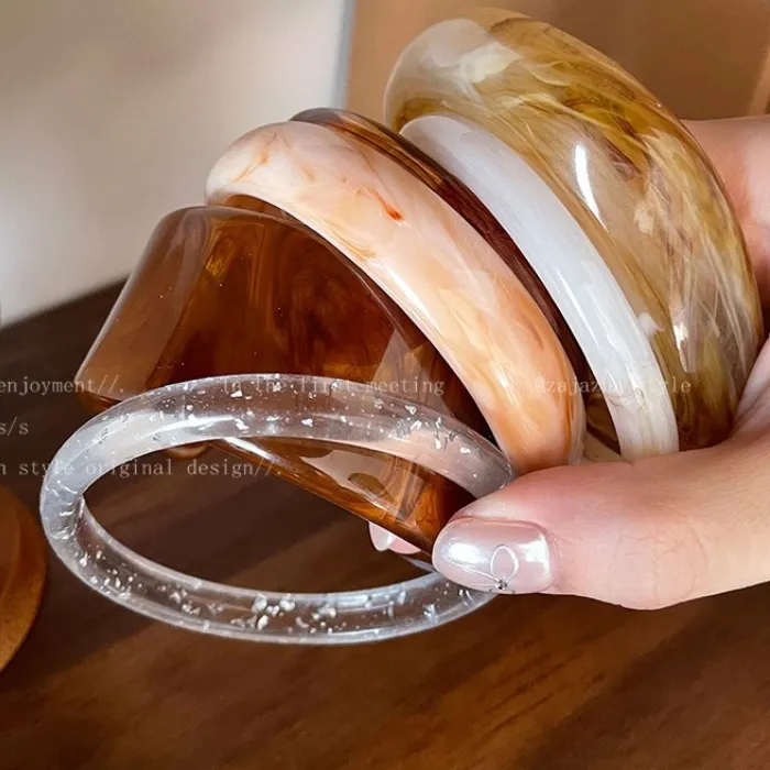 Authentic Transparent Resin Acrylic Cuff Bracelet Women Fashion Texture Irregular Waves Colorful Temperament Charm Wide Bangle Jewelry