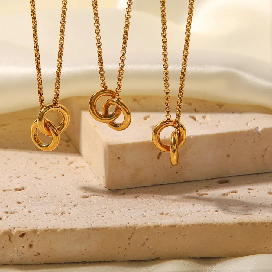 Authentic Eternal Harmony Double Circle Pendant: A Golden Emblem of Unity and Love