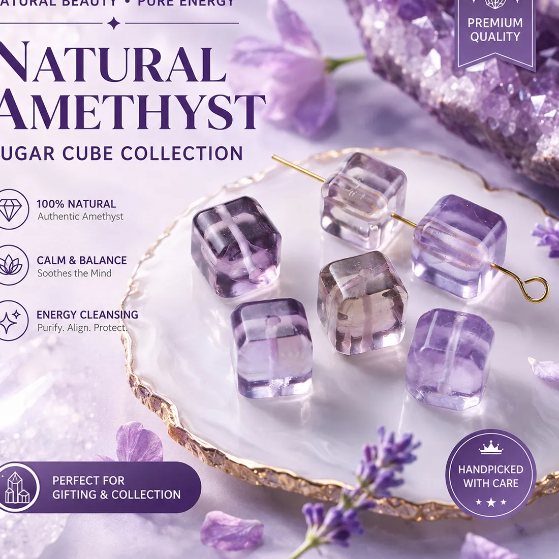 Authentic Jd 1Pc Natural Lavender Purple Amethyst Sugar Cube Loose Spacer Beads For Handmade Diy Bracelet Necklace Earring Jewelry Making