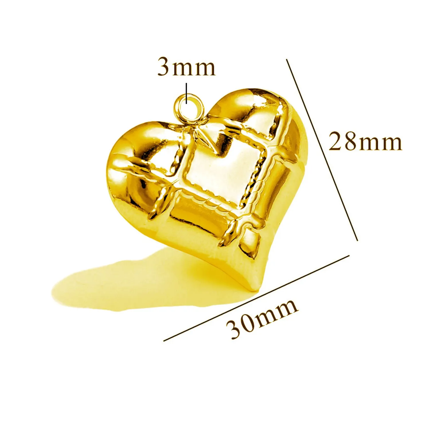 Authentic 304 Stainless Steel Pendants Heart Texture 3D Metal Charms 18K Gold Plated For Necklace Jewelry Making Findings, 1 Piece