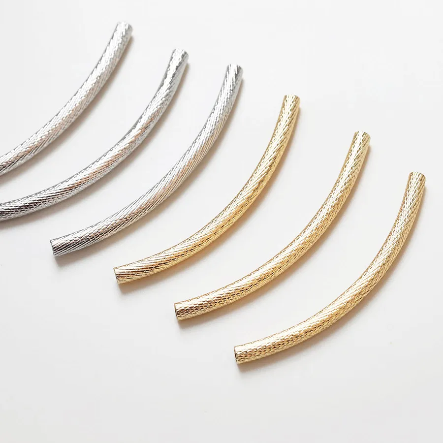 Authentic 10PCS 14k Gold Plated Texture Brass Tube for Jewelry Making Necklace DIY Hand Made Findings Brass Accessories 3*44mm