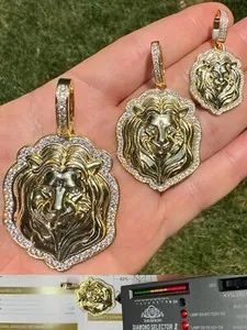 Authentic Real 925 Silver 14k Gold Plated Iced MOISSANITE Custom Lion Pendant Necklace