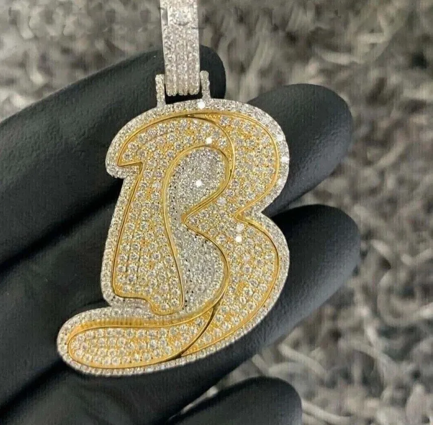 Authentic The Sovereign B: Radiant Moissanite and Gold-Plated Initial Talisman