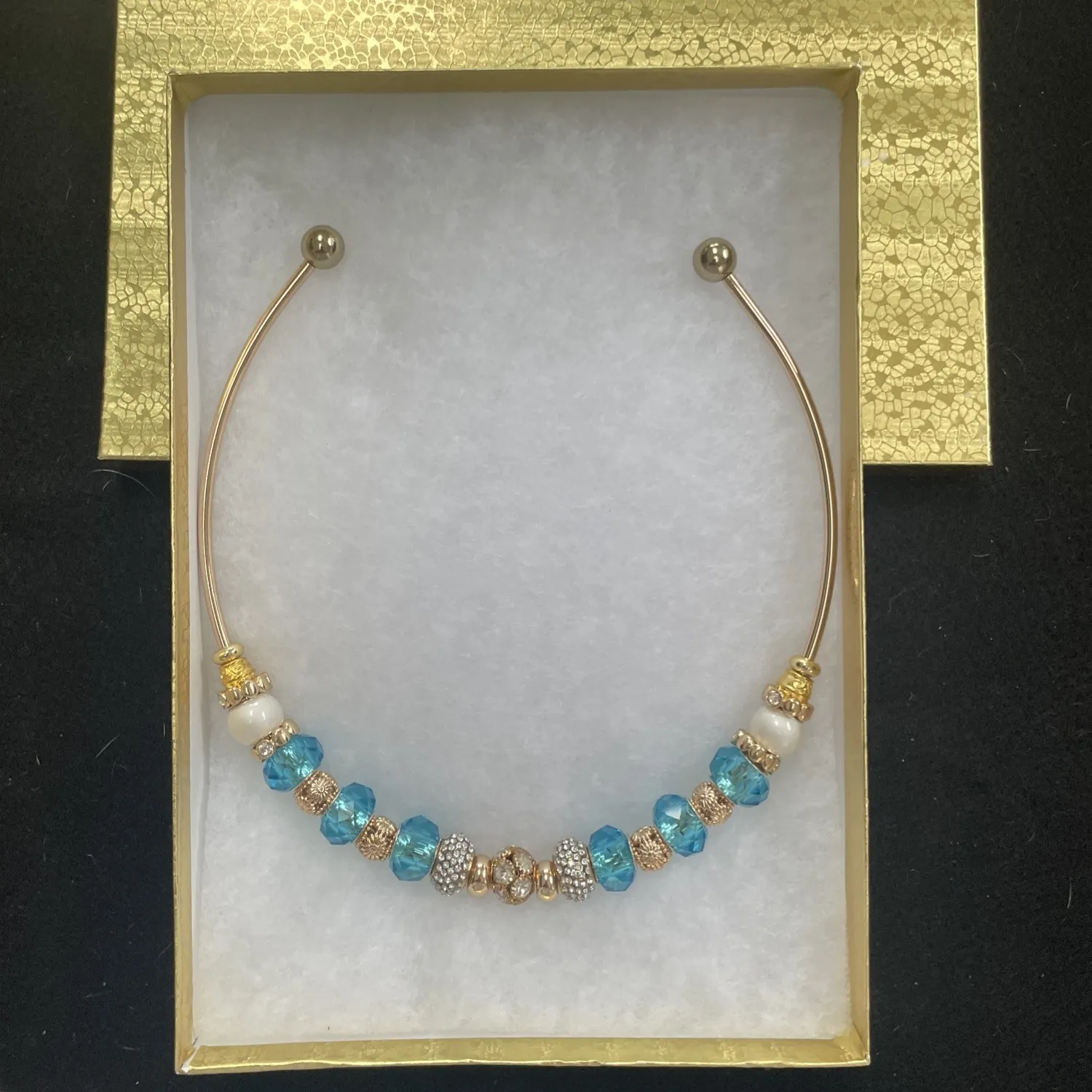 Authentic Moonlit Whispers of Endless Blue - 14k Gold Plated Charm Cuff Necklace for Women