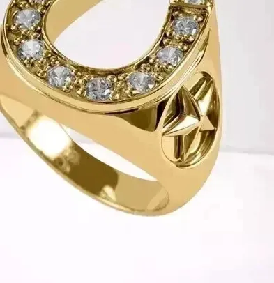 Authentic 2Ct Round Cut Lab Created Diamond Horseshoe Men's Ring 14K Yellow Gold Plated