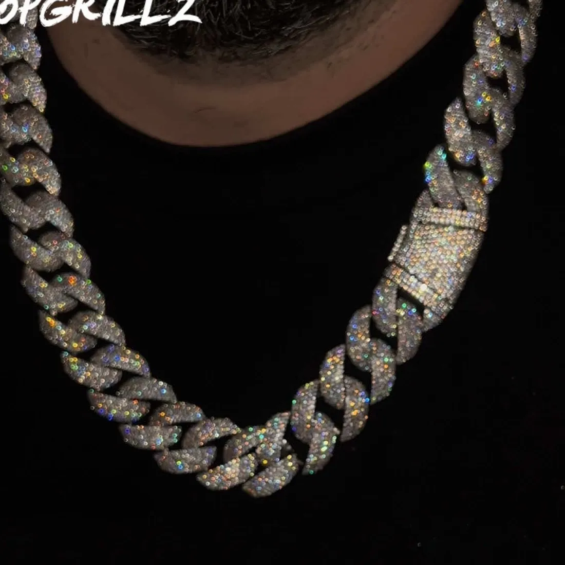 Authentic Topgrillz 24Mm Cuban Chain Necklace Full Cz Iced Out Wide Heavy Duty Box Clasp Silver Plated Hip Hop Jewelry