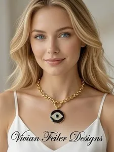 Authentic Evil Eye Necklace Choker Enamel Black 18K Gold Plated Stainless Steel