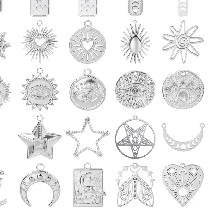 Authentic 5pcs Bedeltjes Never Fade Heart Sun Moon Star Charms For Jewelry Making Bulk Phase Of The Moon Pentagram Pendant