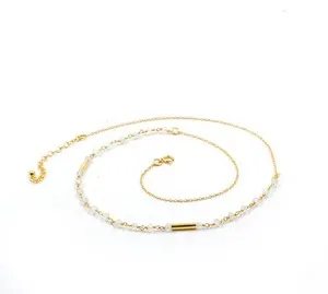 Authentic Celestial Luminescence Moonstone and Gold-Plated Bead Necklace