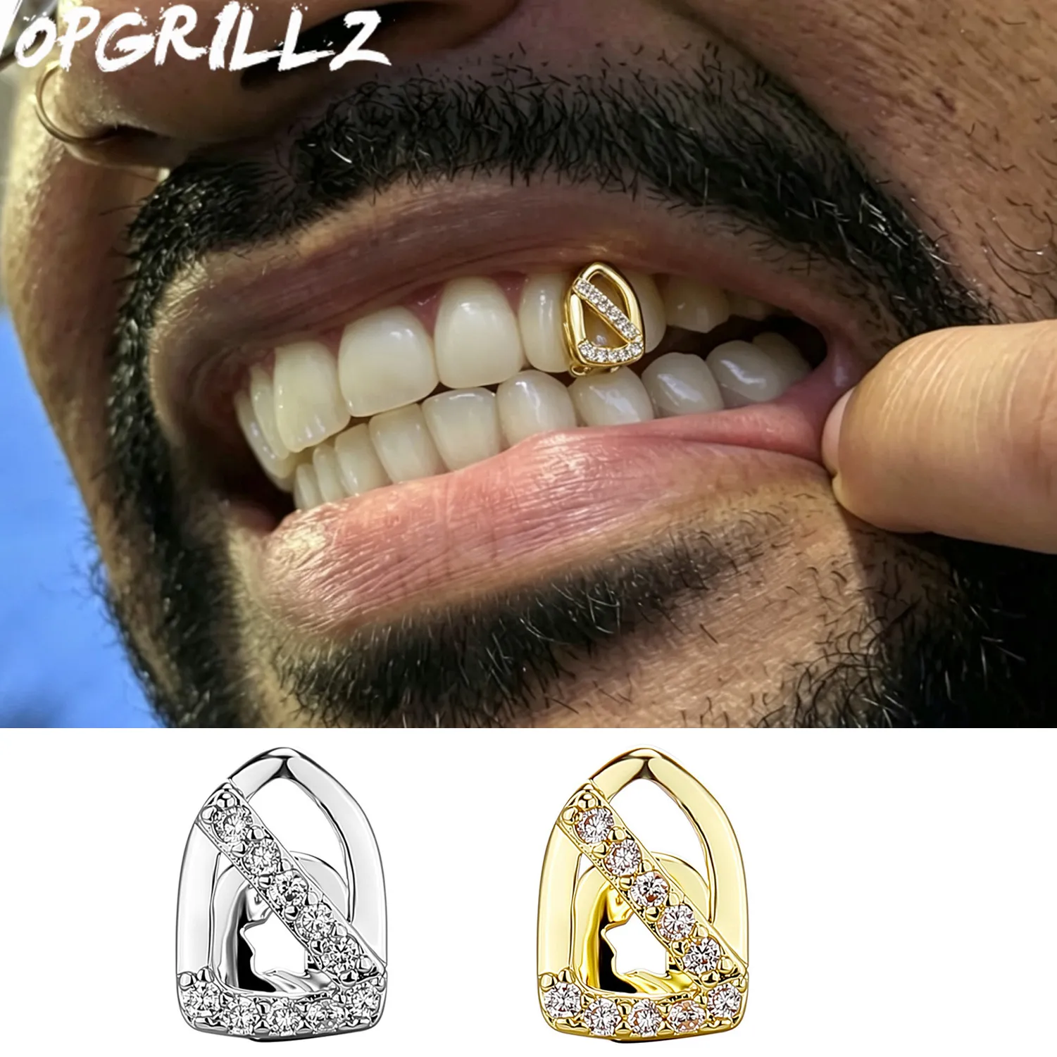 Authentic Topgrillz Hip Hop Hollow Teeth Caps Braces Shinny Single Grill Punk Rapper Jewelry Christmas