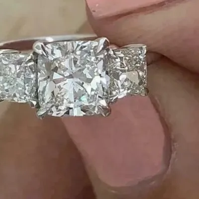 Authentic Celestial Harmony: 3.50 Ct Cushion Cut Moissanite Three-Stone Ring