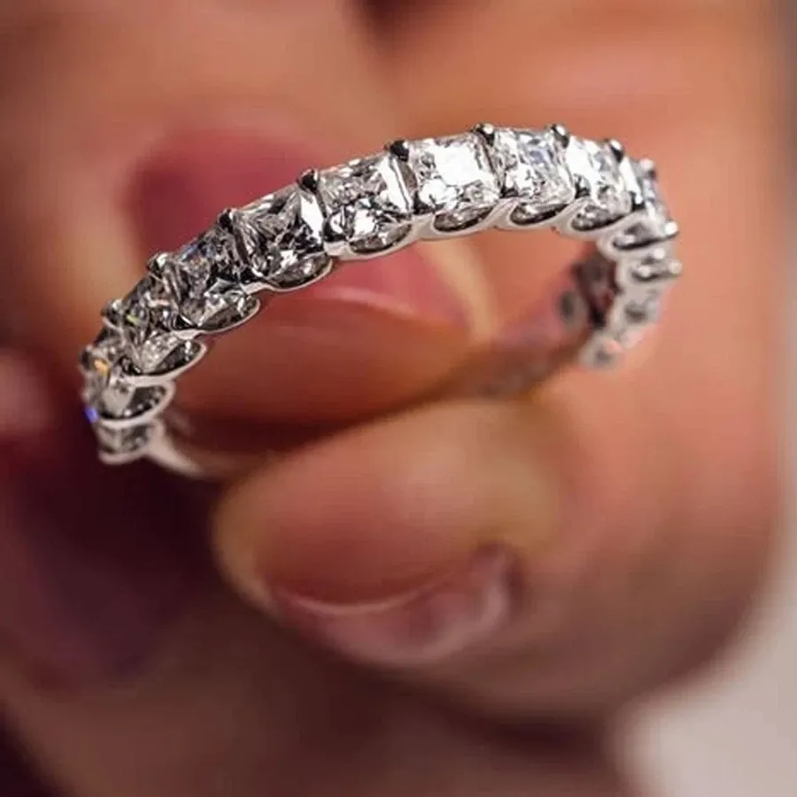 Authentic 4.75TCW Princess Moissanite Half Eternity Anniversary Band 14K White Gold Plated