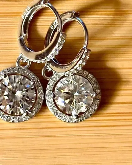 Authentic 4ct Round Lab Created Diamond Women Drop Dangle Earring 14K White Gold Plated