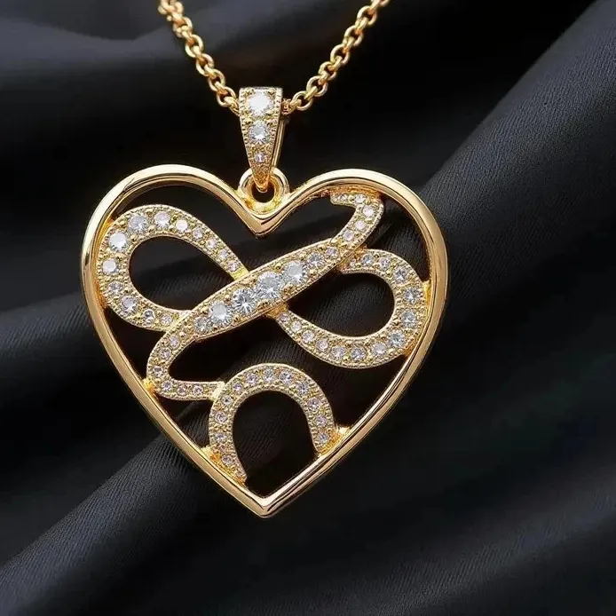Authentic Heart Infinity Women's Pendant 1.5Ct Round Cut Moissanite 14K Yellow Gold Plated