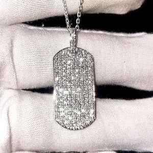 Authentic Radiant Canis Guard Moissanite Dog Tag Amulet in 14k White Gold Plating