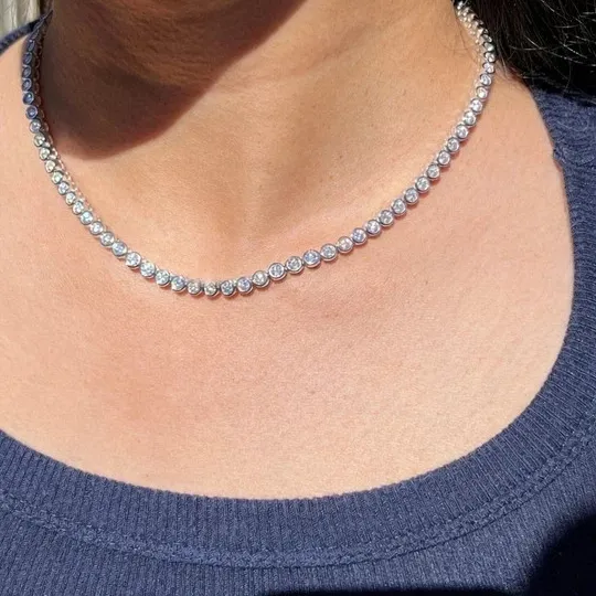 Authentic Celestial Radiance Bezel Tennis Necklace - Illumination and Clarity Amulet