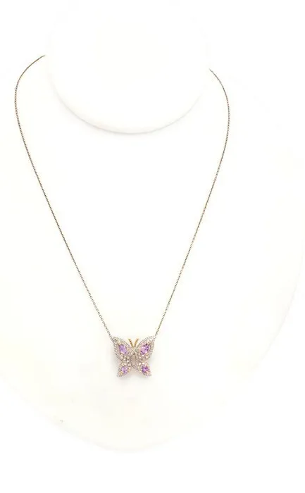 Authentic Celestial Amethyst Butterfly Talisman – Gold‑Plated 925 Silver Necklace