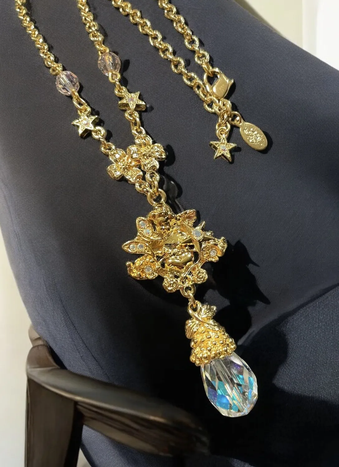 Authentic Celestial Guardian The Enchanted Gold- Plated Crystal Cherub Butterfly Necklace