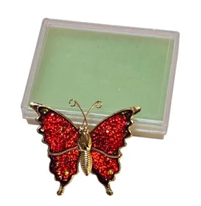 Authentic Vintage Gold Plated Butterfly Brooch Orange Red **EUC**