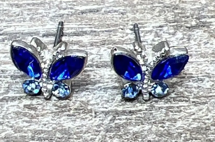 Authentic Ethereal Azure Butterfly Marquise Studs: Emissaries of Transformation