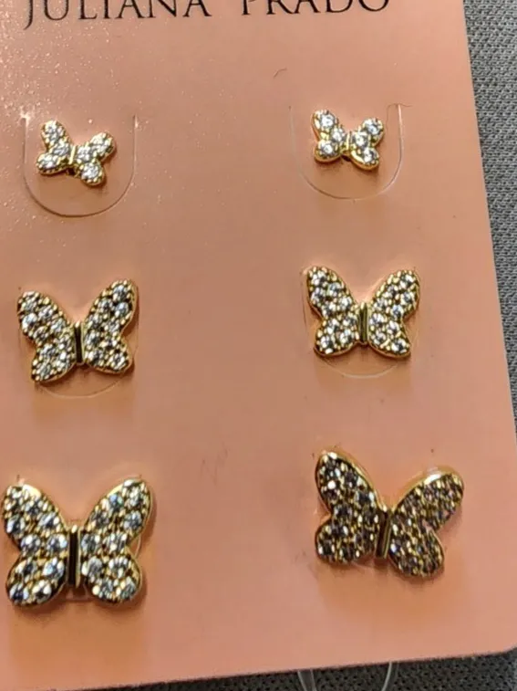 Authentic Ethereal Winged Whispers: 18K Gold-Plated Butterfly Earring Trio