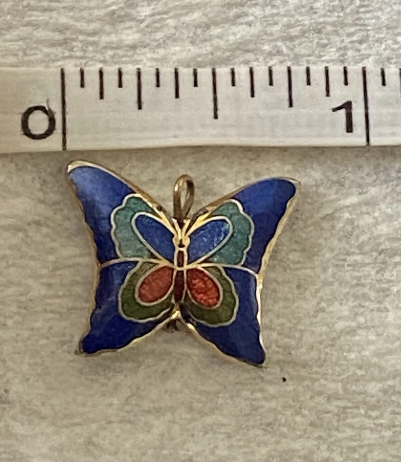 Authentic VINTAGE CLOISONNE PUFFY BUTTERFLY PENDENT Gold Plated 3/4” Enamel