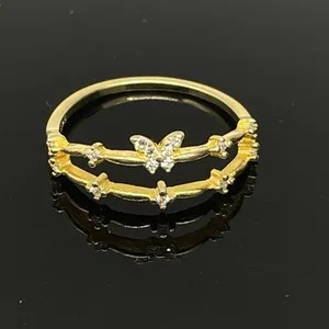 Authentic Dainty Double Layer Butterfly Ring CZ Gold Plated 925 Sterling Silver Sz 8