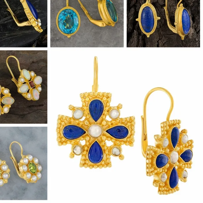 Authentic Whispers Of The Desert Sky Ornate Gold Artisan Earrings With Celestial Turquoise