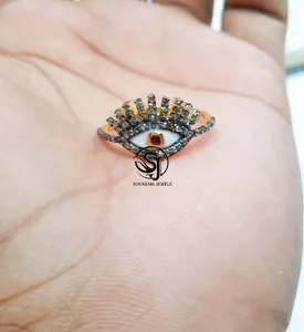Authentic Evil Eye Ruby Diamond Ring: 925 Sterling Silver Gold Plated Ring