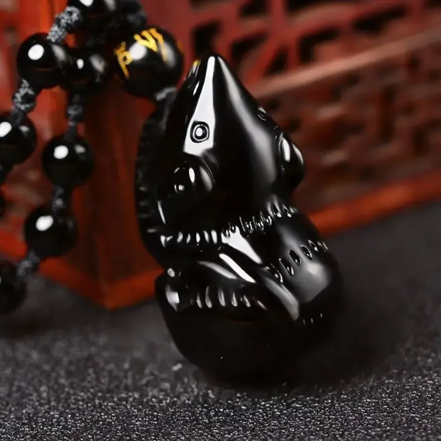 Authentic Obsidian Zodiac Mouse Talisman Three- Dimensional Chain Pendant