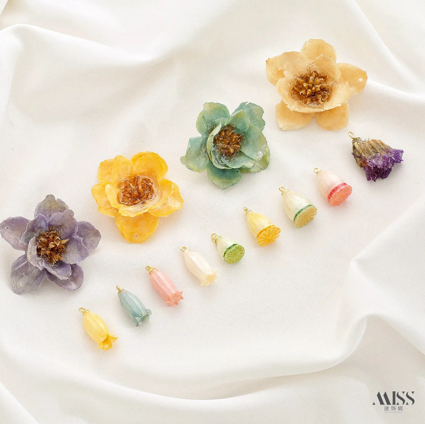 East Asian Wind Chime Poppy Lily Of The Valley, Silver Bell & Forget- Me- Not Dried Flower Epoxy Pendants, Diy Earring Accessories
