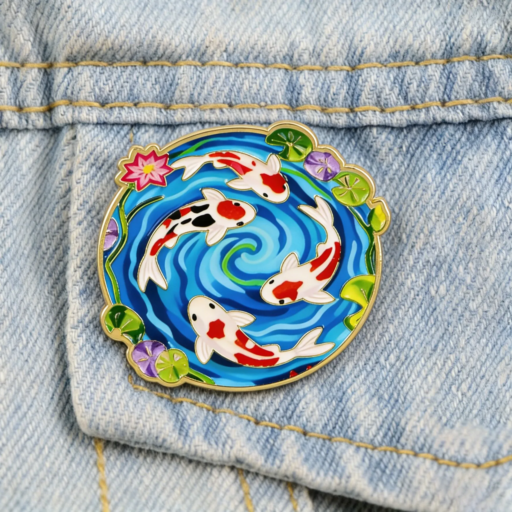 Authentic Koi Fish Enamel Pin Lucky Koi Pond Brooch Lapel Badge For Backpacks Hats Jackets Japanese Style Jewelry For Collectors