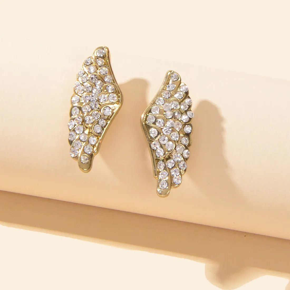 Authentic Engagement Jewelry Full Rhinestone Gold Plated Feather Shape Stud Earrings