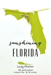 Authentic Florida - Lucky Feather State Necklace 14k Gold Plated State Love