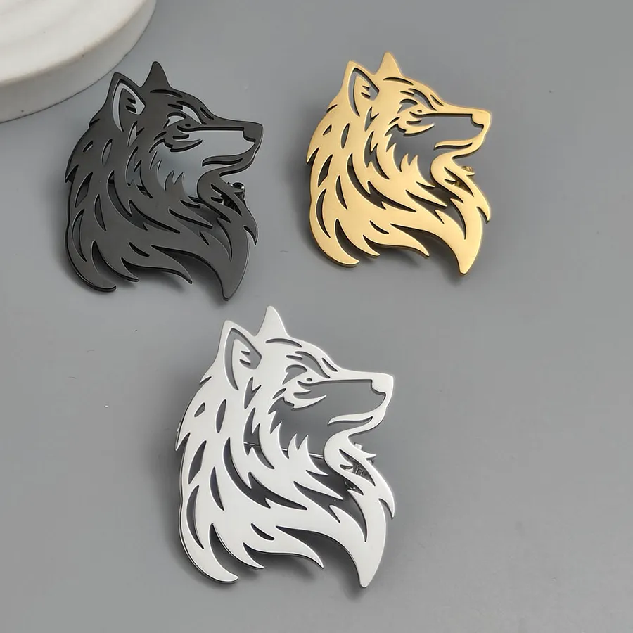 Authentic Wolf Guardian Gold- Plated Hollow Brooch
