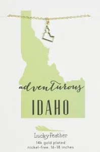 Authentic Idaho - Lucky Feather State Necklace 14k Gold Plated State Love