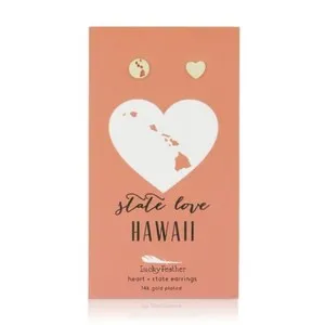 Authentic Aloha Spirit Talisman: 14k Gold-Plated Hawaii Heart and Feather Earrings