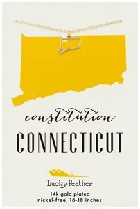 Authentic Connecticut - Lucky Feather State Necklace 14k Gold Plated State Love