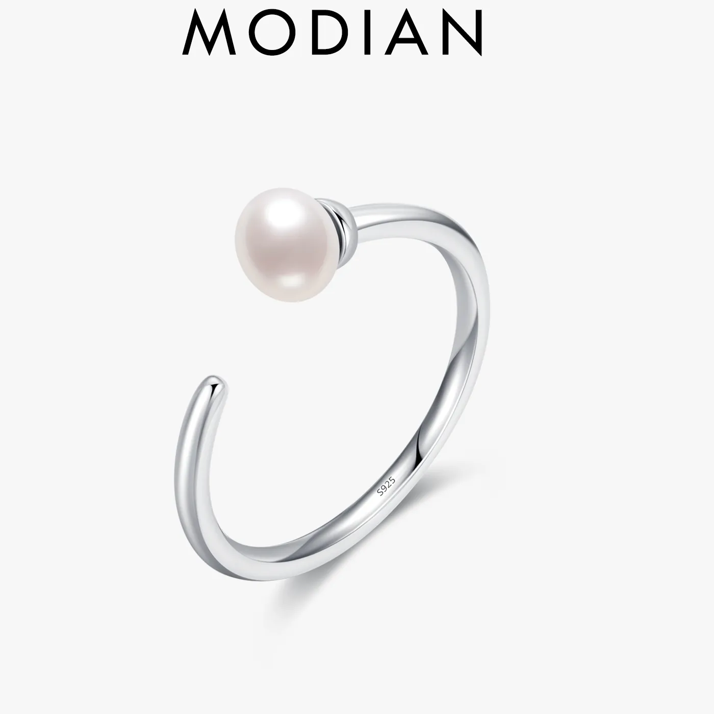 Authentic Modian 925 Sterling Silver Elegant Natural Pearl Adjustable Size 6- 9 Finger Ring Classic Fine Jewelry