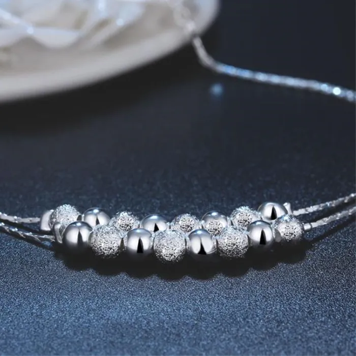 Authentic Kofsac Summer 925 Sterling Silver Anklets Double Layer Ankle Chain Bracelet Beads Foot Jewelry