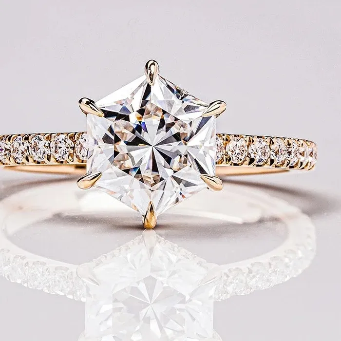 Authentic Keep Yes 2.0Ct 7 7Mm Hexagon Cut Moissanite Diamond Rings S925 Sterling Silver Promise Band Fine Jewelry