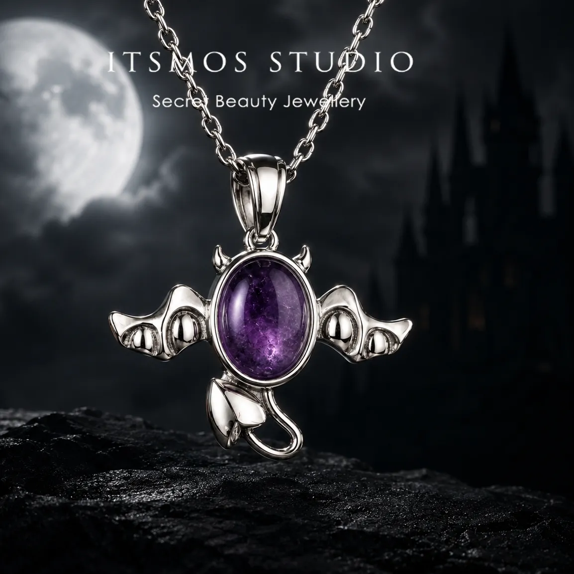 Authentic Amethyst Shadow Bat Talisman- Twilight Guardian Pendant