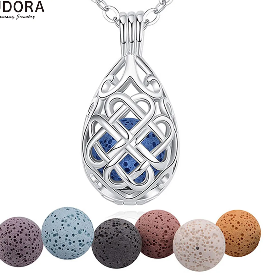 Authentic Eudora 12Mm Aromatherapy Perfume Essential Oils Diffuser Necklace Water Drop Locket Cage Pendant With Fun Lava Stone K340N14