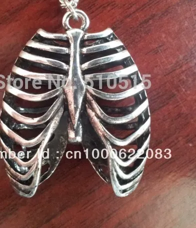Authentic Ribcage Reliquary Anatomical Lung Pendant In Gold