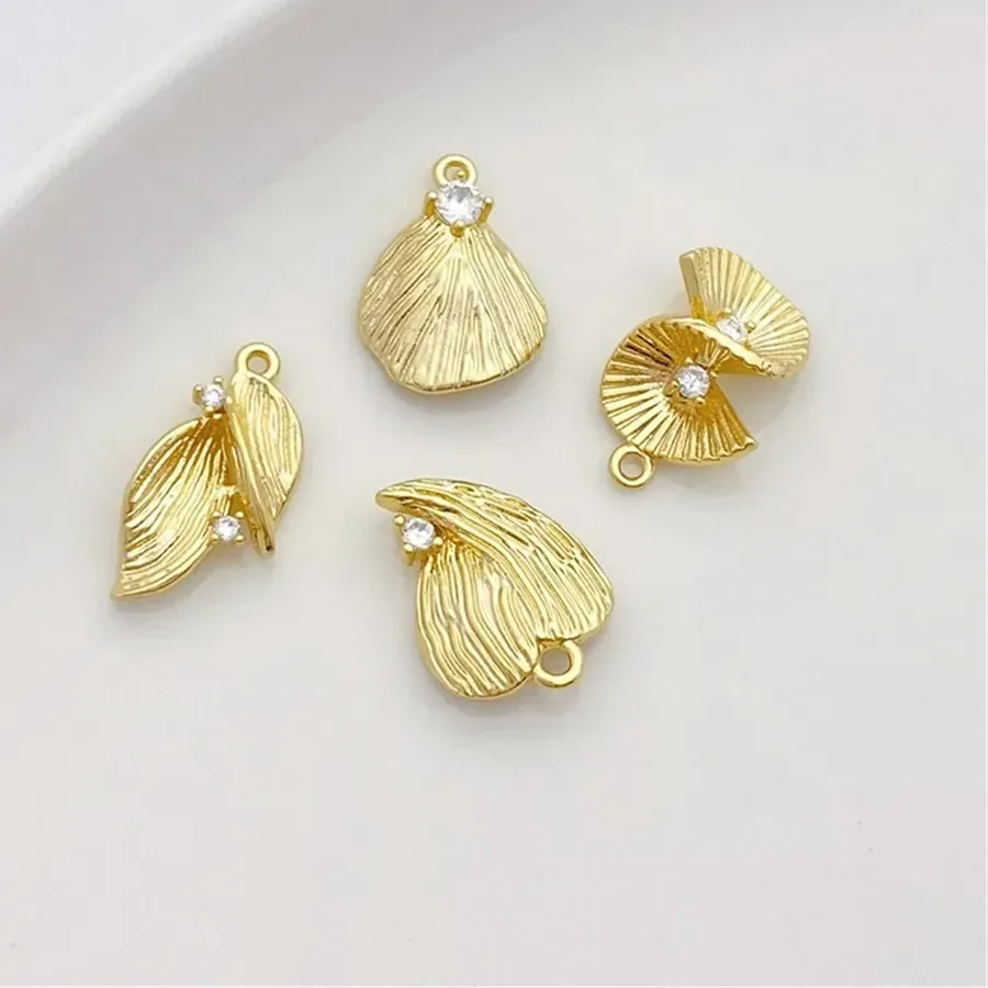Authentic 14K Gold Inlaid Zirconium Ginkgo Heart Leaf Pendant, Handcrafted Diy Bracelet, Necklace, Jewelry Material L536