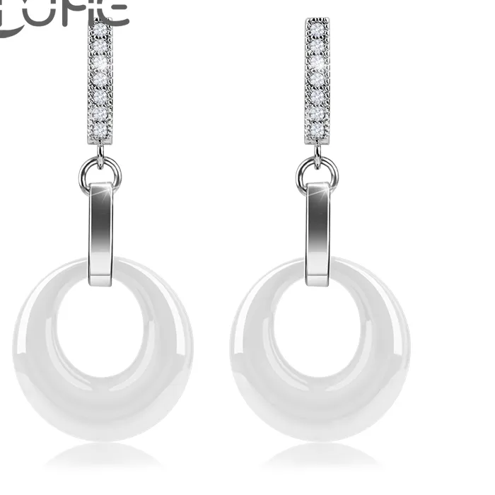 Authentic Style Female Earrings Smooth White Hollow Circle Ceramics Studs Earring Statement Ear Brinco Jewelry