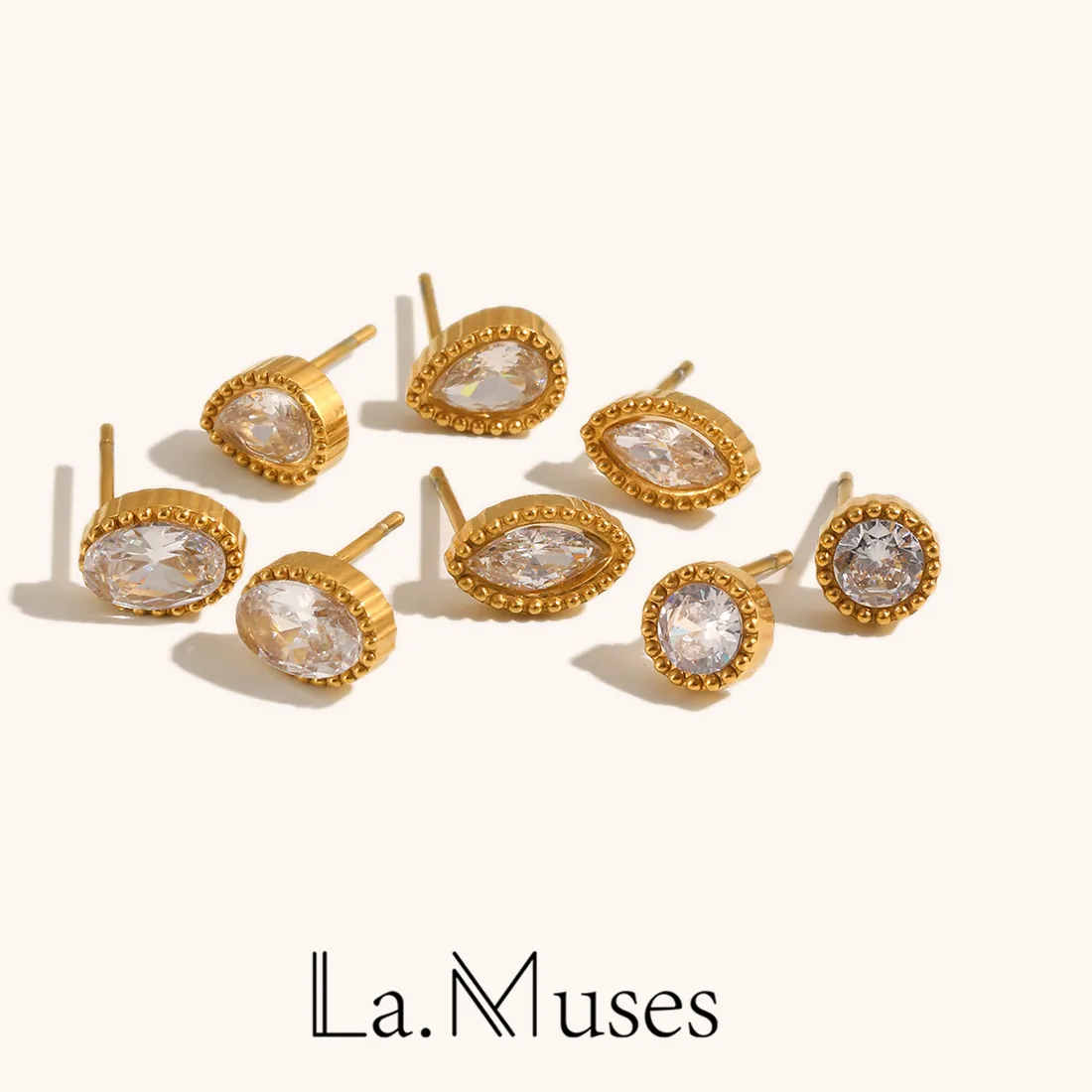 Authentic Teardrop Of The Muse Golden Water- Drop Earrings With Beaded Edge & Zircon Soul