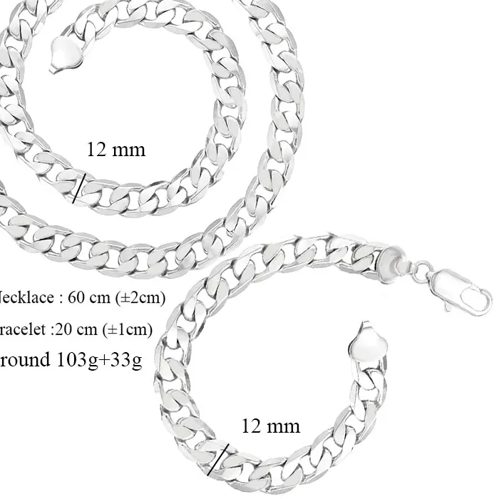 Authentic Xp Jewelry- - 60 Cm 20 Cm X 12 Mm White Gold Plated Figaro Heavy Big Necklace And Bracelet Street Hip Hop