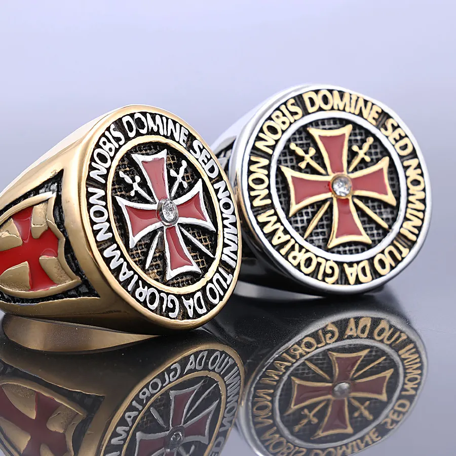 Authentic Heavy Crusader Red Cross Ring Boys Domineering Knights Templar Masonic Rings Jewelry