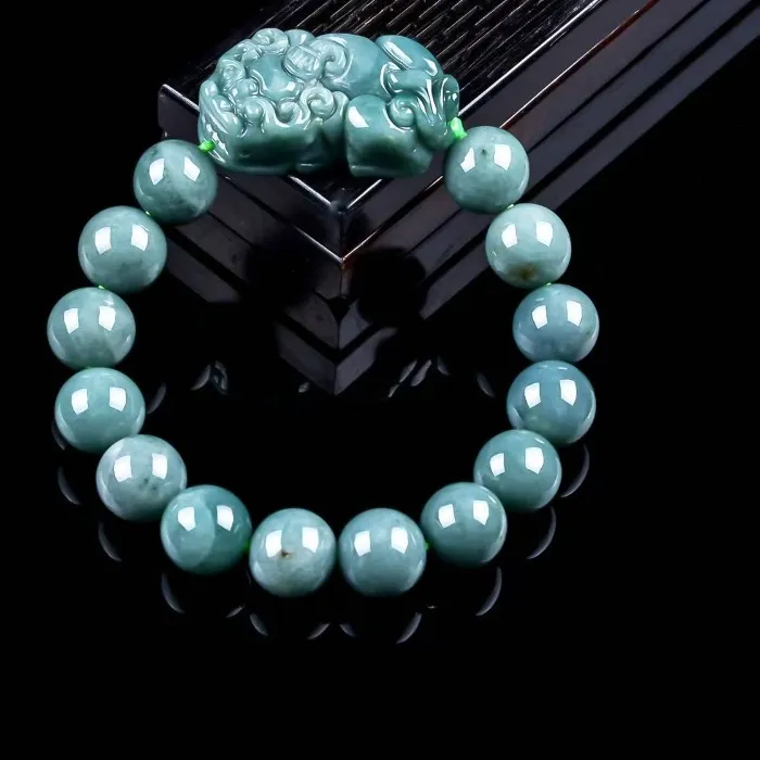 Authentic Natural Real Emerald Blue Water Pixiu Round Beads Bracelet Myanmar Jadeite Necklace Jewelry Designer Certificate